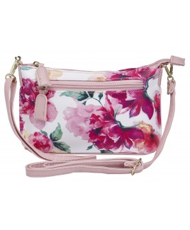 Lorenz Floral Print PU Compact Top Zip X-Body Bag with Front & Back Zips & Detachable Straps